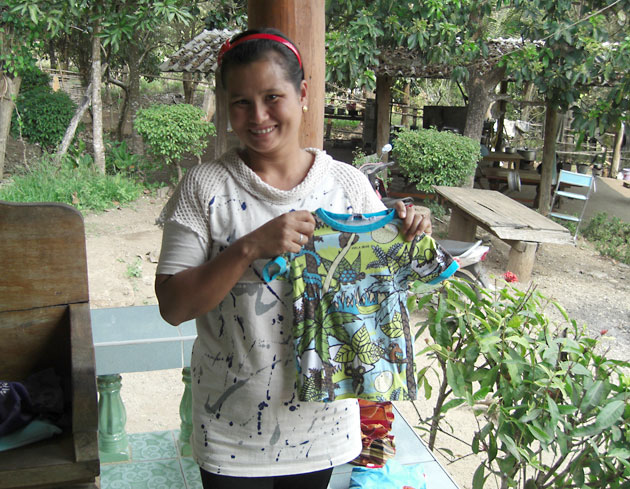 woman with kids' shirt